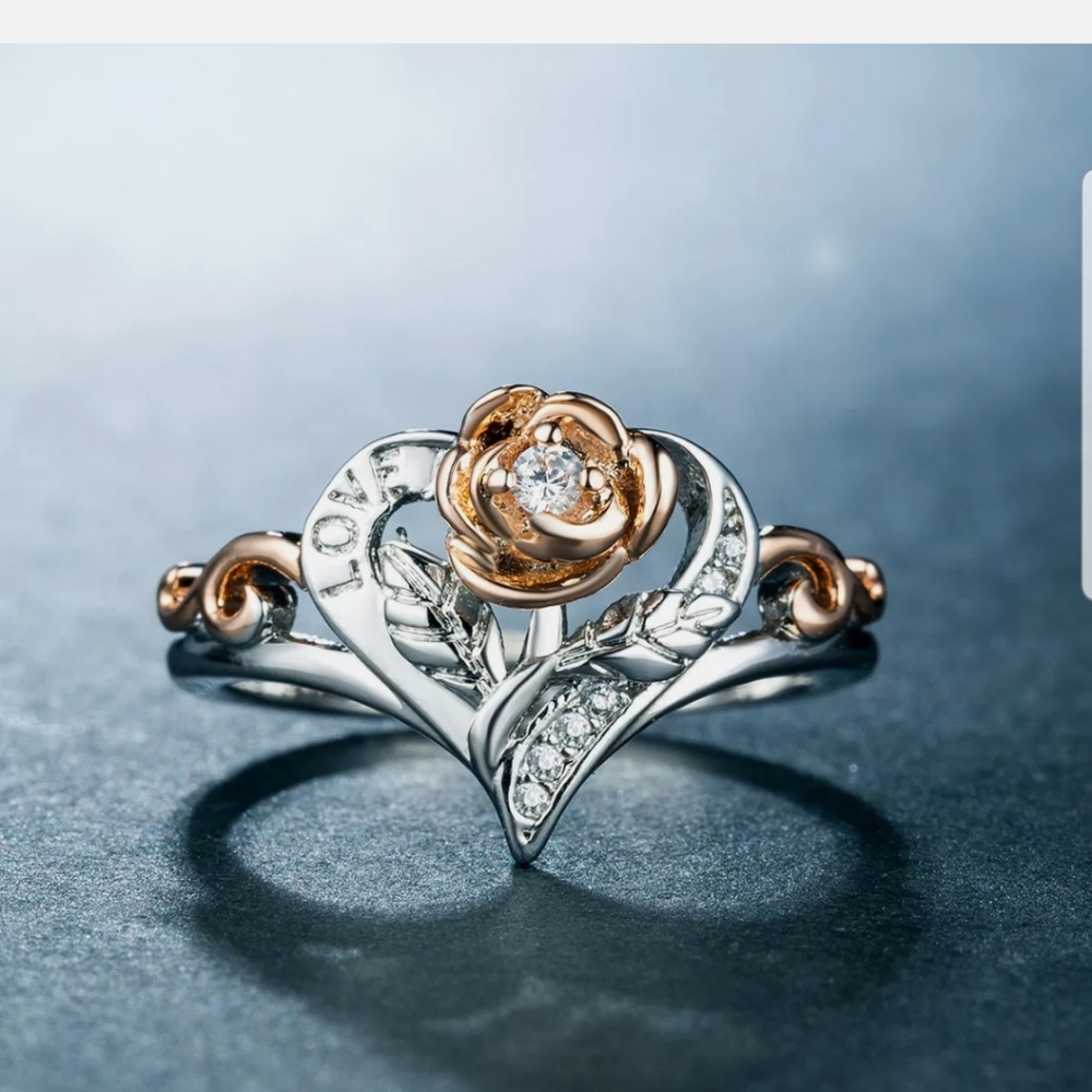 Rose gold two tone S925 silver white sapphire ring - Picture 2 of 4
